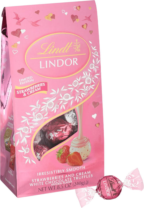 Lindt  Valentine'S Truffles Candy Strawberries And Cream White Chocolate   8.5 Oz