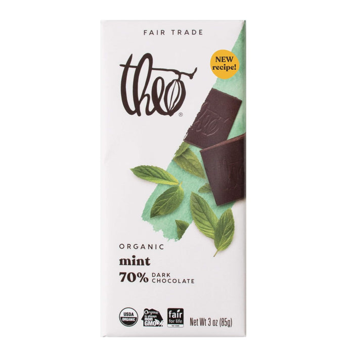 Theo Chocolate Dark Chocolate Bar 70 Percent Mint 3 Oz