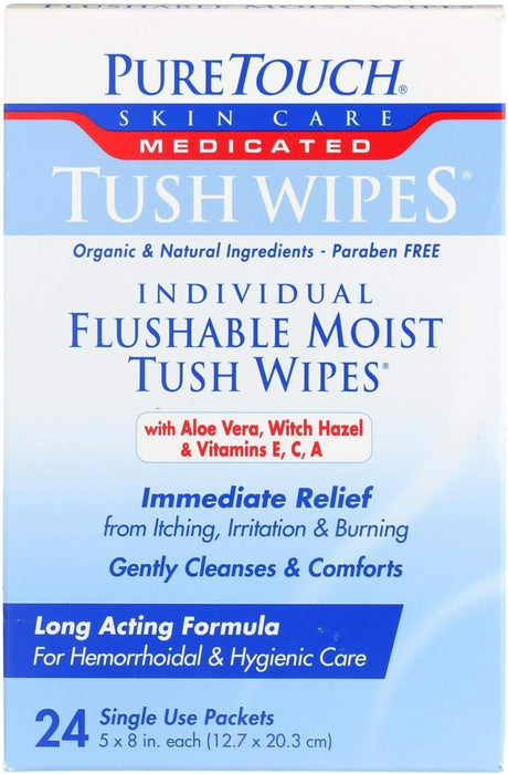 Puretouch Individual Flushable Moist Tush Wipes 24 Count