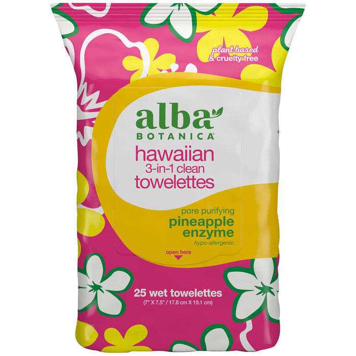 Alba Botanica Hawaiian 3 In 1 Clean Towelettes Pineapple Enzyme 25 Ct