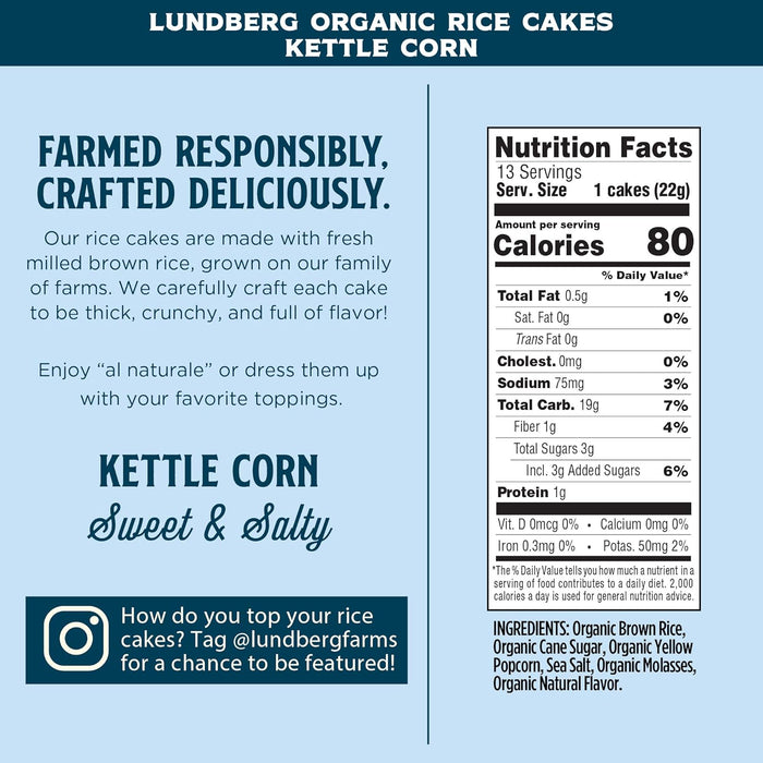 Lundberg Family Farms  Organic Rice Cake Kettle Corn Sweet & Salty  10 Oz