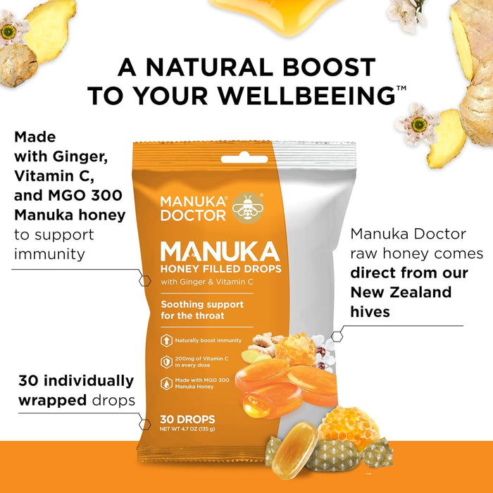 Manuka Doctor Cough Drops Honey Filled with Vitamin C and Ginger 4.7 oz