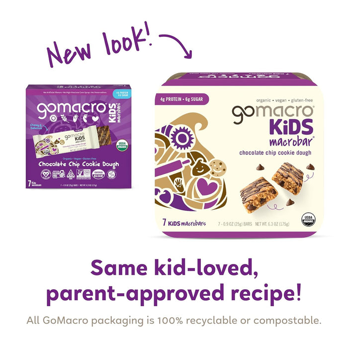 Gomacro  Organic Kids Macrobar Chocolate Chip Cookie Dough   6.3 Oz