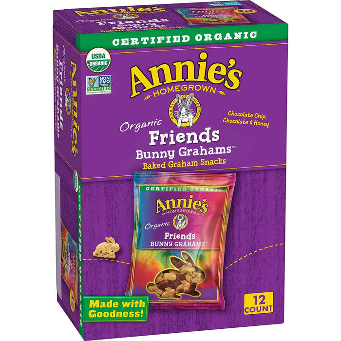 Annie'S Homegrown  Organic Friends Baked Chocolate Chip Honey Bunny Grahams Snack Packs  Case Of 4