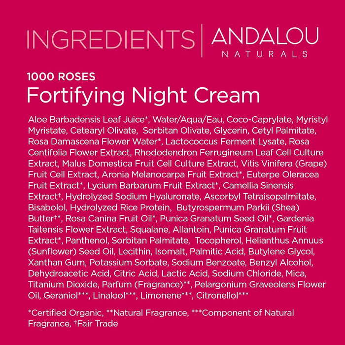 Andalou Naturals Sensitive 1000 Roses Fortifying Night Cream 1 Each 1.7 Oz