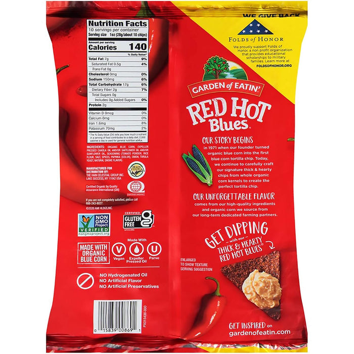 Garden Of Eatin'  Organic Gluten Free Blue Corn Tortilla Chips Red Hot  10 Oz