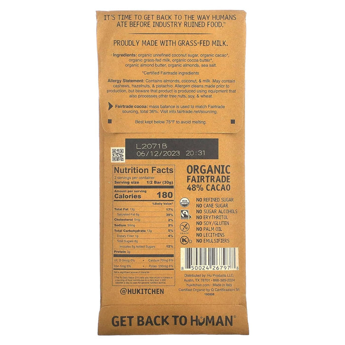 Hu Kitchen  Organic Milk Chocolate Filled With Almond Butter Crunch Bar   2.1 Oz