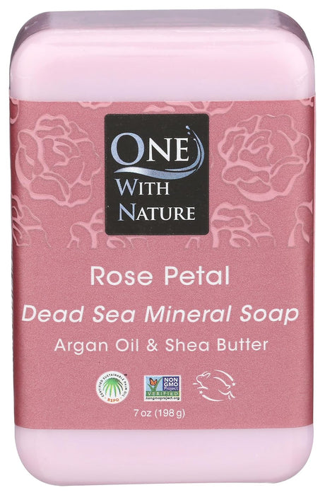 One With Nature Dead Sea Minerals Rose Petal Triple Milled Bar Soap 7 oz