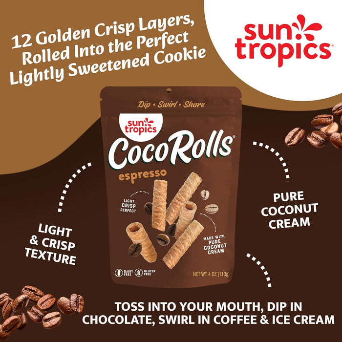 Sun Tropics  Coco Rolls Espresso Rolled Coconut Wafer  4 Oz