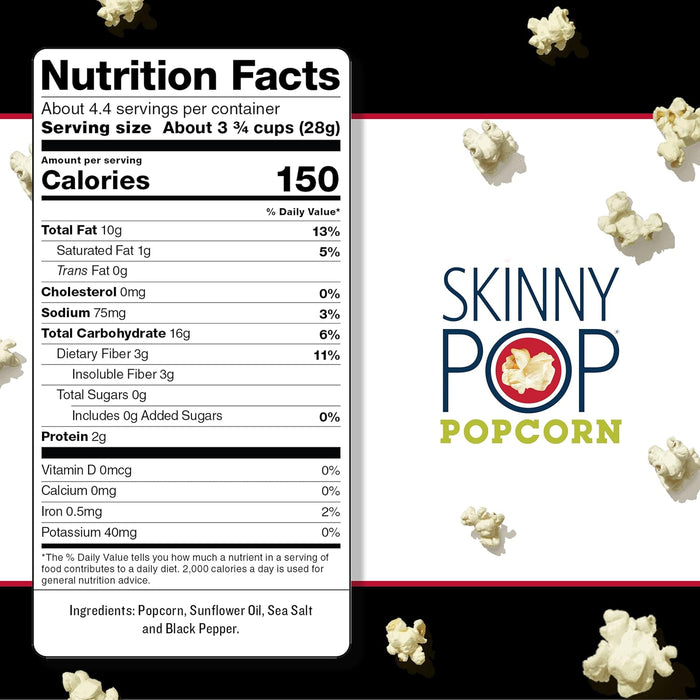 Skinnypop Popcorn   Sea Salt And Black Pepper  4.4 Oz