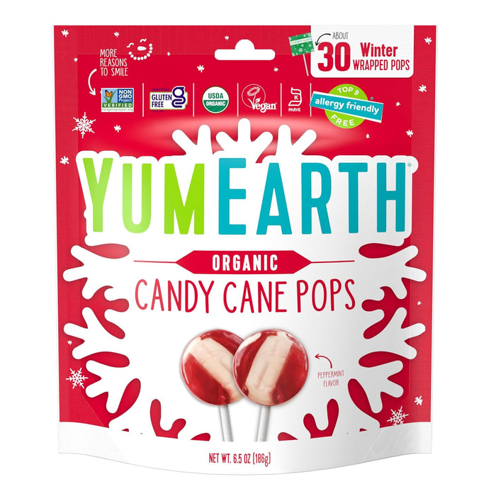 YumEarth Organic Candy Cane Lollipops Individually Wrapped 30 Ct