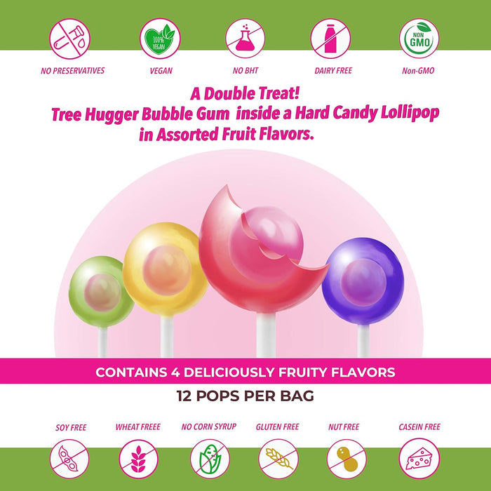 Tree Hugger Bubble Gum Filled Lillipops 5.07 oz