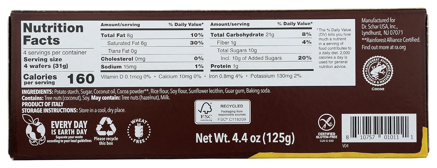 Schar  Gluten Free Cocoa Wafers  4.4 Oz