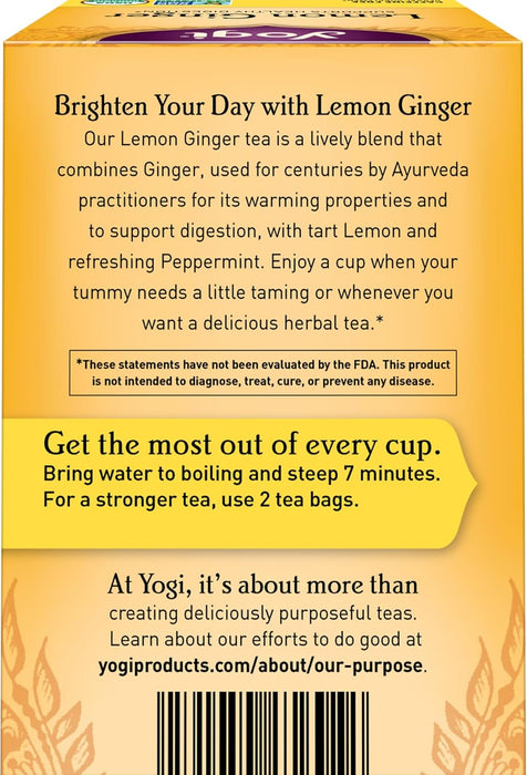 Yogi  100% Natural Herbal Tea Caffeine Free Lemon Ginger 1 Tea Bags  16 Bag