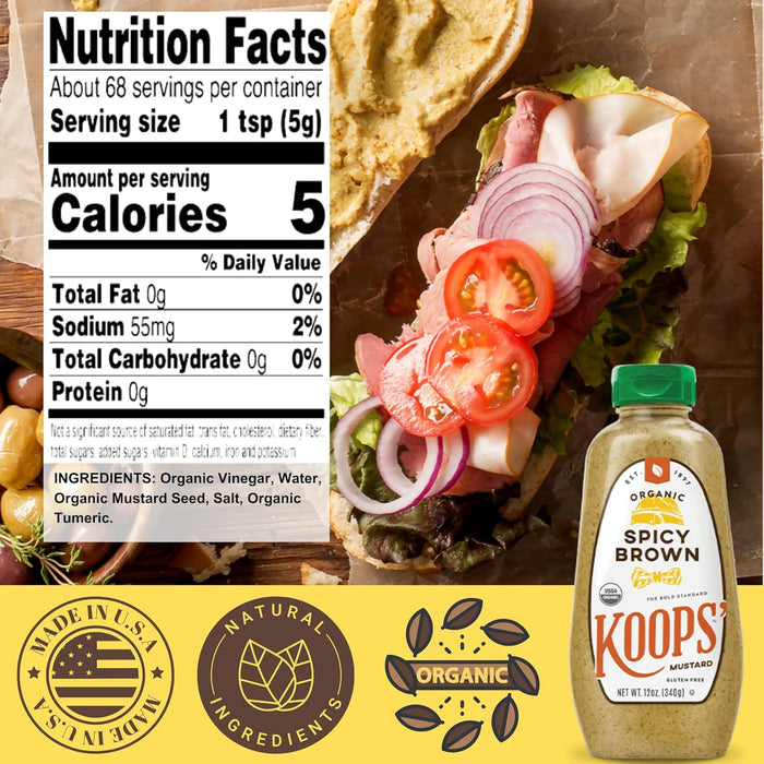 Koops' Organic Spicy Brown Mustard Gluten Free 12 oz