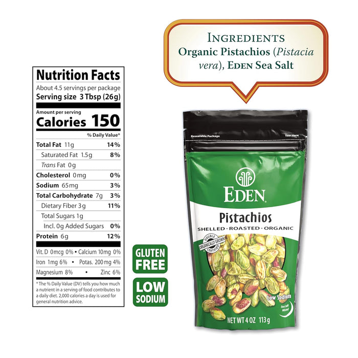 Eden Foods Pistachios Shelled & Roasted Organic 4 oz