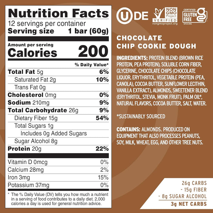 No Cow Bar  Protein Bar Chocolate Chip Cookie Dough   2.12 Oz