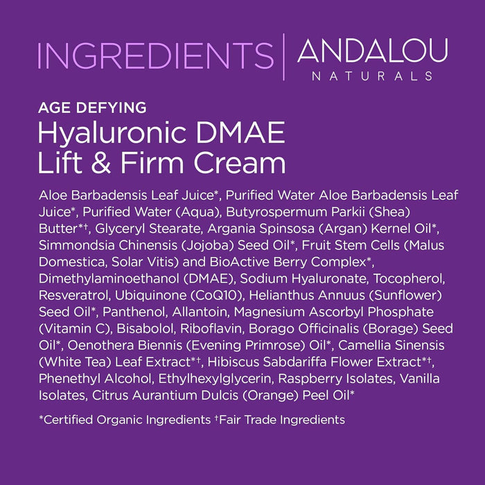 Andalou Naturals Age Defying Hyaluronic Dmae Lift And Firm Cream 1.7 Oz