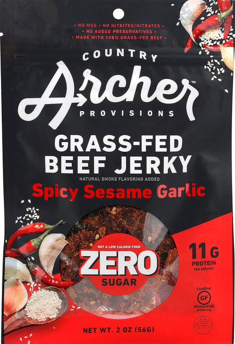 Country Archer Jerky Co. Spicy Sesame Garlic Zero Sugar Beef Jerky 2 oz