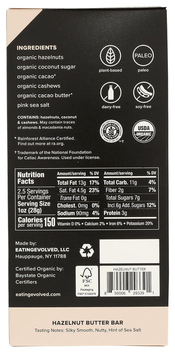 Evolved  Organic Hazelnut Butter Filled Milk Chocolate Bar   2.5 Oz