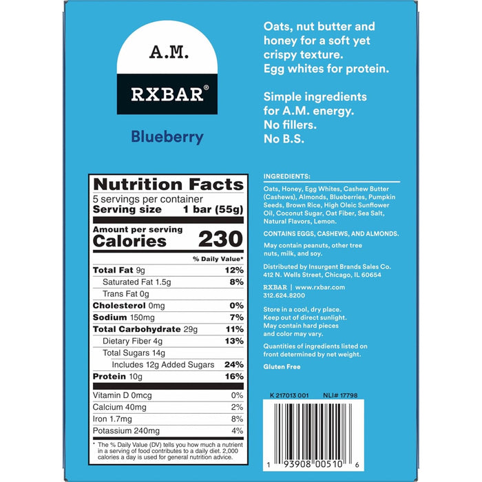 Rxbar A.M. Protein Bars; Blueberry 5-1.9Oz