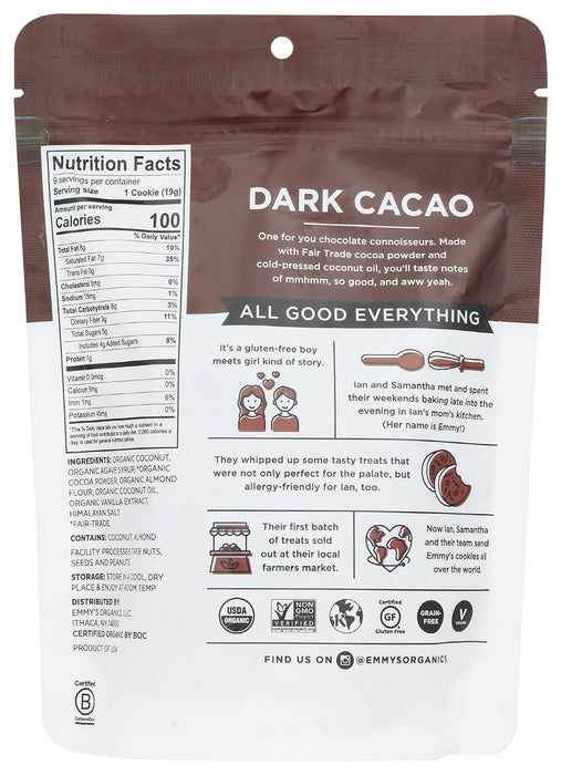 Emmys Organics  Organic Coconut Cookies Dark Cacao   6 Oz