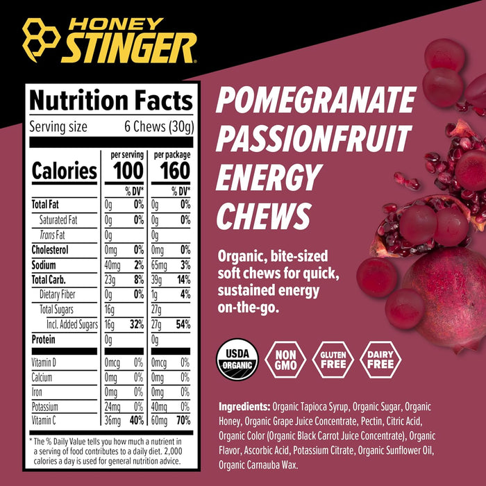 Honey Stinger Energy Chew Organic Pomegranate Passion Fruit 1.8 Oz