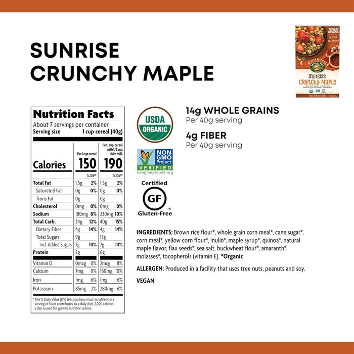 Nature'S Path  Organic Crunchy Sunrise Maple Cold Cereal Box   10.6 Oz