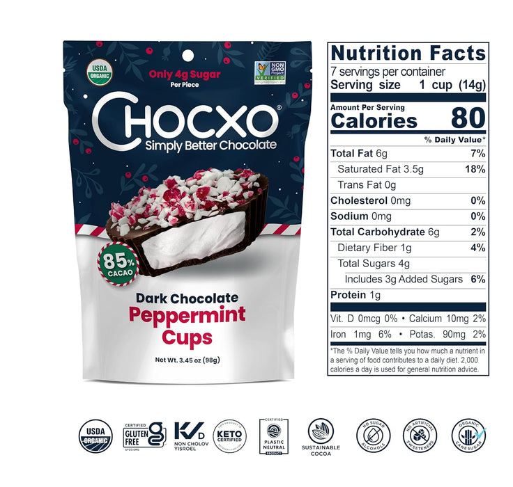 Chocxo Dark Chocolate Peppermint Cups 3.45 OZ