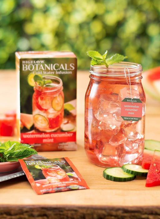 Bigelow Botanicals Cold Water Infusion Watermelon Cucumber Mint Herbal 18 Tea Bags Box