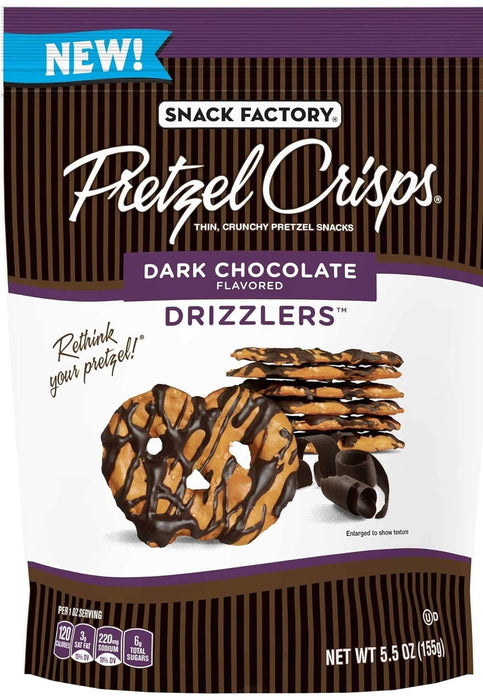 Snack Factory  Pretzel Crisps Drizzlers Dark Chocolate Flavored  5.5 Oz