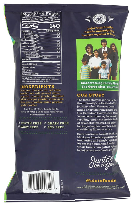 Siete Family Foods  Kettle Cooked Potato Chips Chile Lime  5.5 Oz