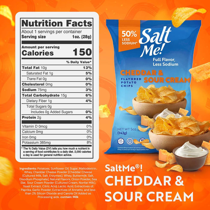 SaltMe Low Salt Sour Cream and Cheddar Chips 5 OZ