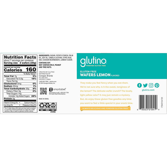 Glutino  Wafers Gluten Free Lemon  7.1 Oz