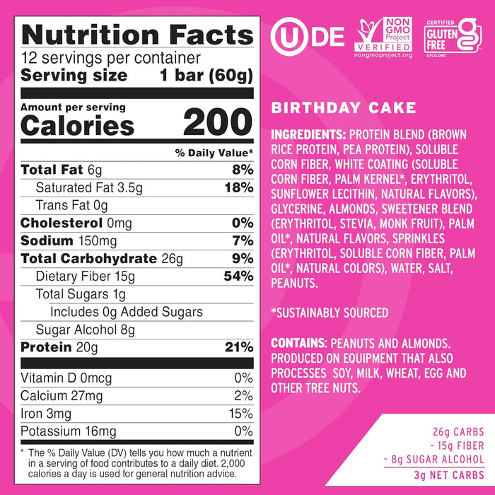 No Cow Bar  Protein Bar Birthday Cake   2.12 Oz