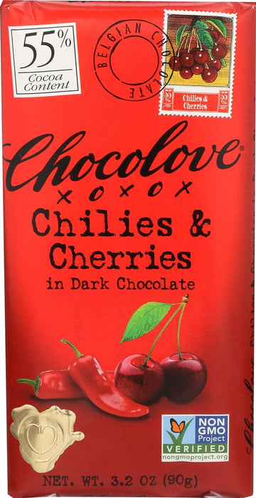 Chocolove Dark Chocolate Chilies And Cherries Bars 3.2 Oz