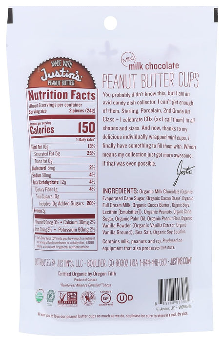 Justins  Peanut Butter Cups Organic Milk Chocolate Mini 4.7 oz