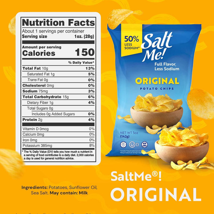 SaltMe Gluten Free Less Sodium Potato Chips Original 5oz