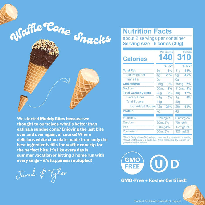 Muddy Bites  Waffle Cone Snacks White Chocolate  2.33 Oz