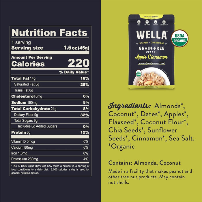 Wella Organic Cereal Apple Cinnamon Single-Serve 1.6 OZ