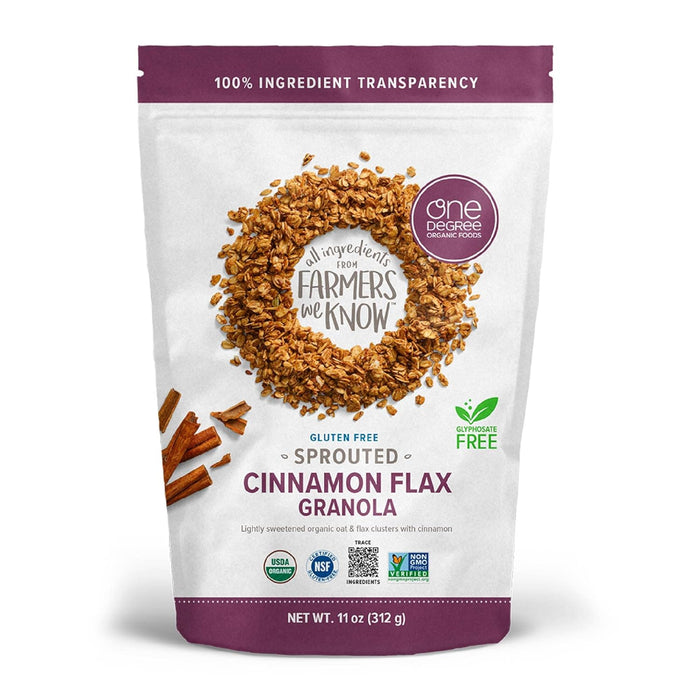 One Degree Organic Foods  Organic Sprouted Oat Cinnamon Flax Granola   11 Oz