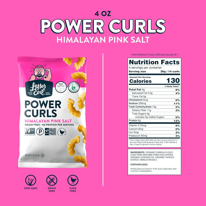 Lesser Evil  Organic Power Curls Himalayan Pink Salt  4 Oz
