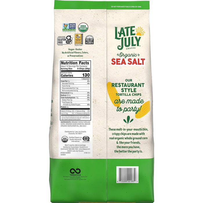 Late July  Thin & Crispy Tortilla Chips Sea Salt Organic Party Size  14.75 Oz