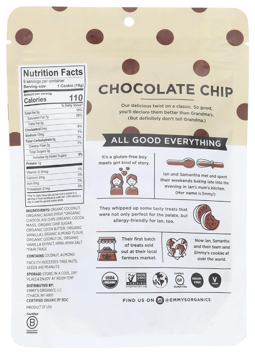 Emmys Organic Coconut Cookies Chocolate Chip 6 Oz