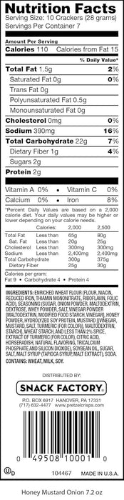 Snack Factory  Pretzel Crisps Deli Style Honey Mustard & Onion Pretzels Crisps  7.2 Oz