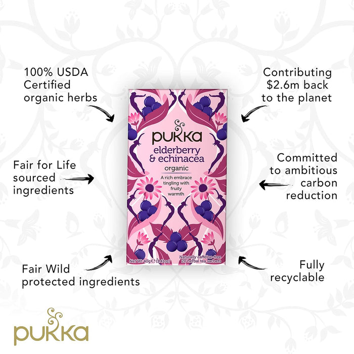 Pukka Organic Herbal Tea Elderberry & Echinacea 20 Tea Bags