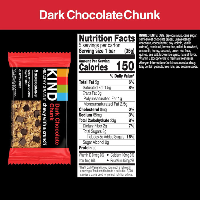 Kind  Healthy Grains Dark Chocolate Chunk Bar   5/1.2 Oz