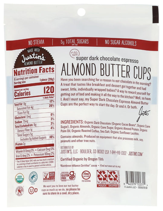 Justins  Organic Almond Butter Cup Dark Chocolate Espresso 4.2 oz