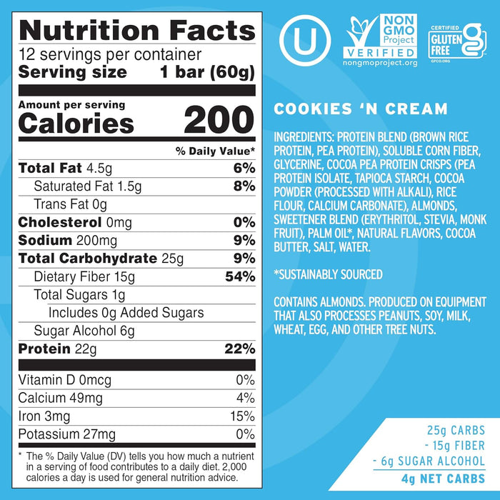 No Cow Bar  Cookies 'N Cream Protein   2.12 Oz