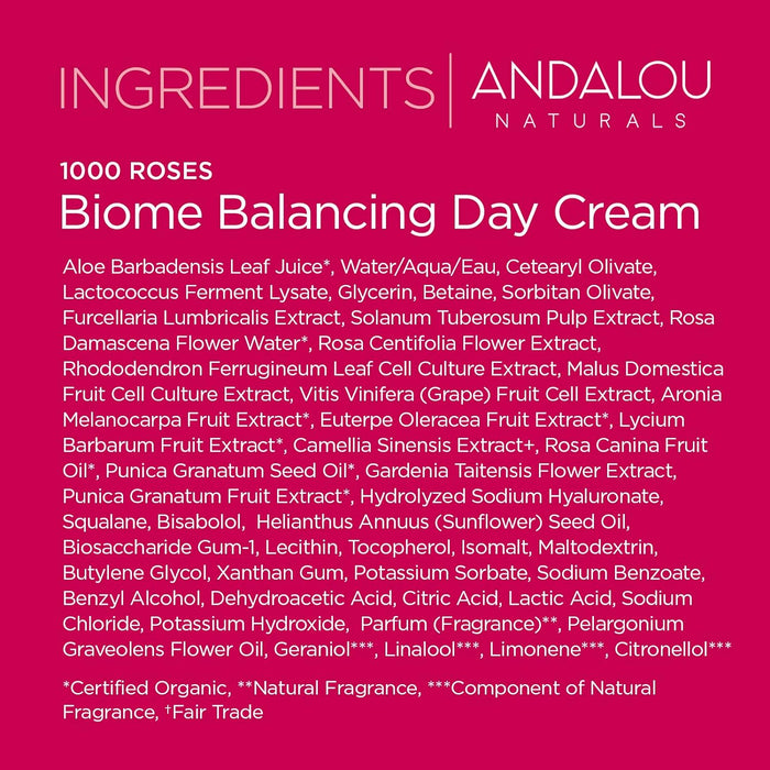 Andalou Naturals Sensitive 1000 Roses Biome Balancing Day Cream 1.7 Oz